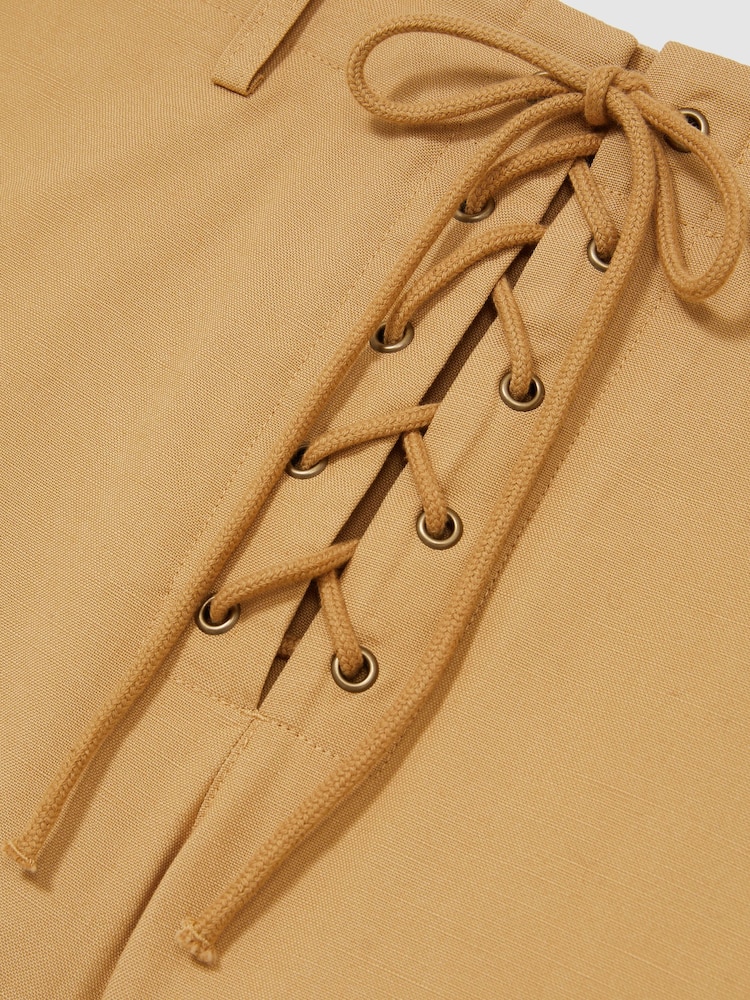 Reiss Tan Clement Cotton Lace-up Shorts - Image 6 of 6