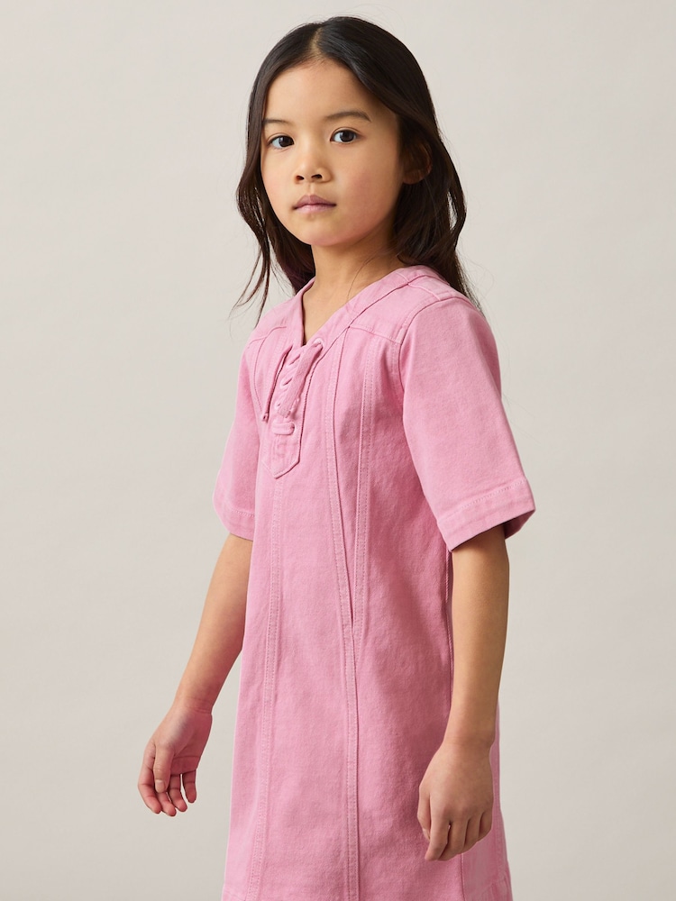 Reiss Tia Lace-Up Detail Denim Dress - Image 1 of 4