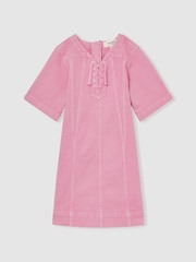 Reiss Tia Lace-Up Detail Denim Dress - Image 2 of 4