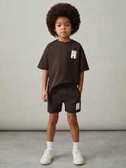 Chocolate Brown / Off White - Reiss - Marcus - Jersey short met trekkoord en R-print - Image 2 of 4
