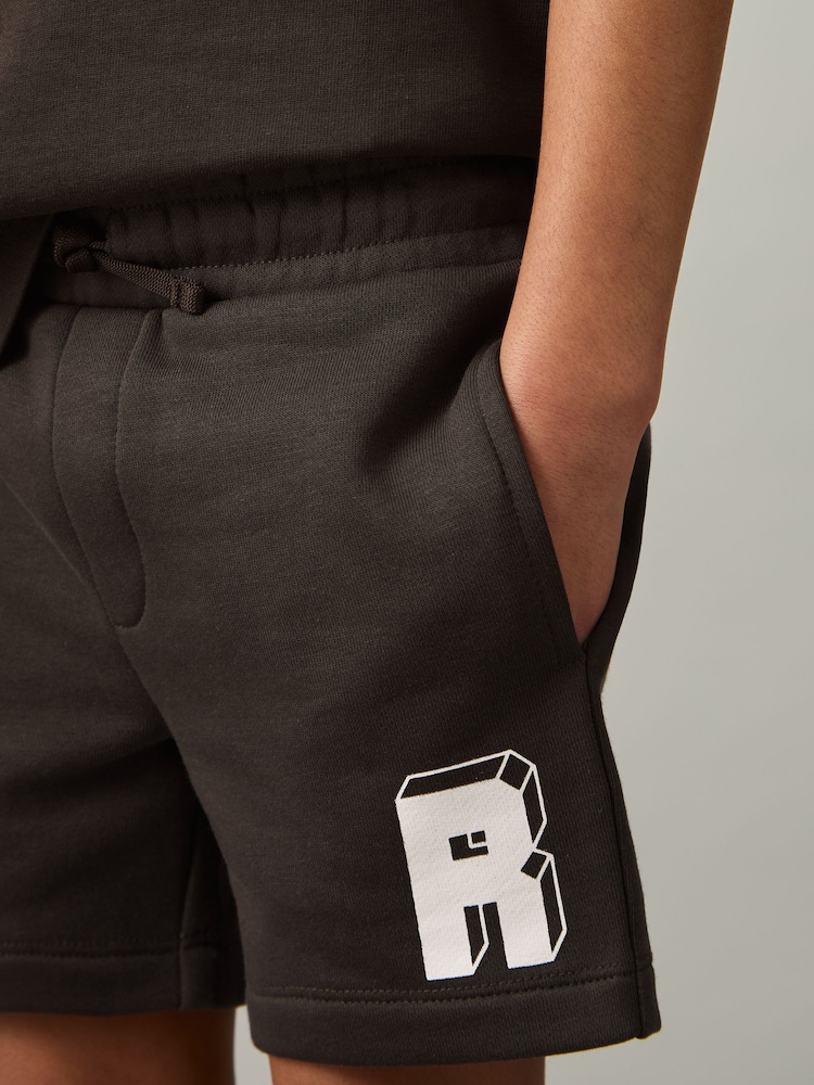 Chocolate Brown / Off White - Reiss - Marcus - Jersey short met trekkoord en R-print - Image 3 of 4