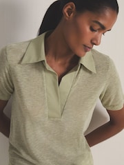 Reiss Sage Wren Reiss | Les 100 Ciels Polo Shirt With Cashmere - Image 3 of 7