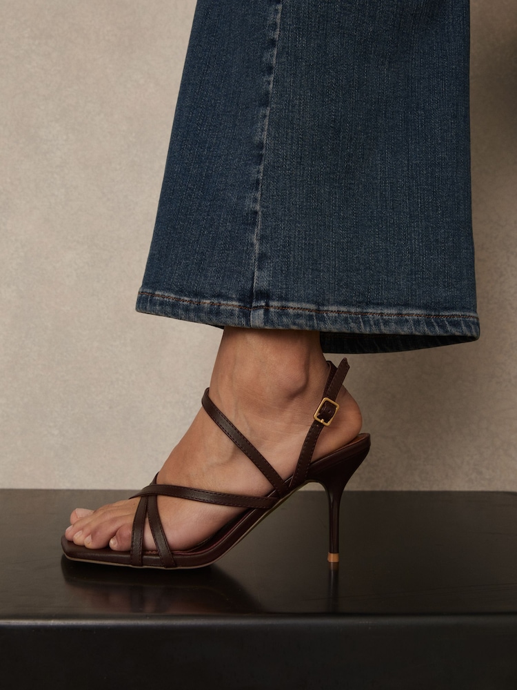 Reiss Oxblood Elise Leather Strappy Stiletto Sandals - Image 2 of 5