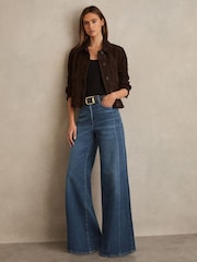 כחול בהיר - Reiss Heather Stretch-Cotton Wide-Leg Jeans - תמונה 1 מתוך 7
