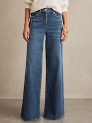 כחול בהיר - Reiss Heather Stretch-Cotton Wide-Leg Jeans - תמונה 3 מתוך 7