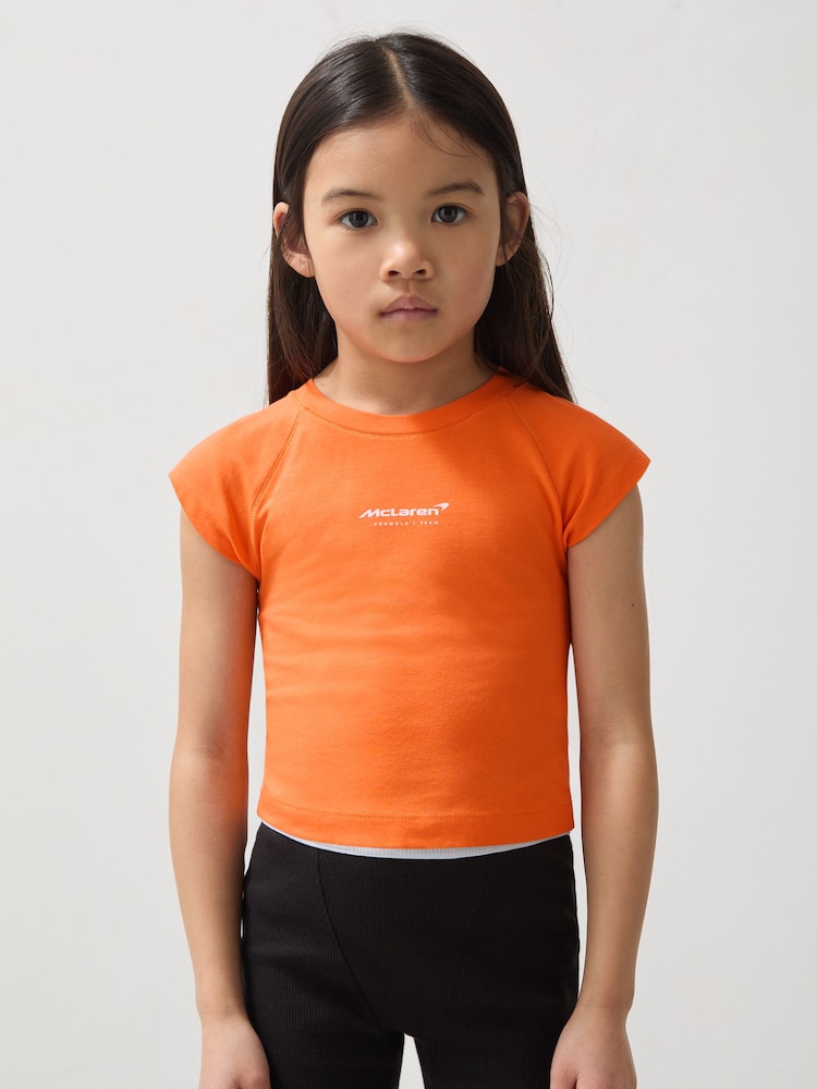 Reiss Orange Grace 13-14 yrs McLaren F1 Team Cropped Logo T-Shirt - Image 1 of 5
