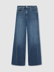 Reiss Mid Blue Heather Stretch-Cotton Wide-Leg Jeans - Image 2 of 7