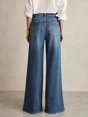 Reiss Mid Blue Heather Stretch-Cotton Wide-Leg Jeans - Image 6 of 7