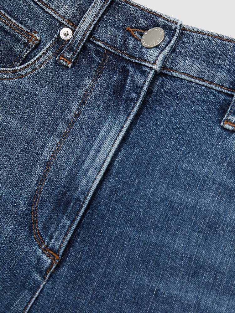 Reiss Mid Blue Heather Stretch-Cotton Wide-Leg Jeans - Image 7 of 7