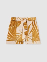 Reiss Neutral Avril Palm Print Belted Shorts - Image 2 of 6