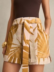 Reiss Neutral Avril Palm Print Belted Shorts - Image 4 of 6