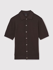 Коричнево-шоколадный - Reiss Thames Textured Knit Button-Through Shirt - Изображение 2 из 6