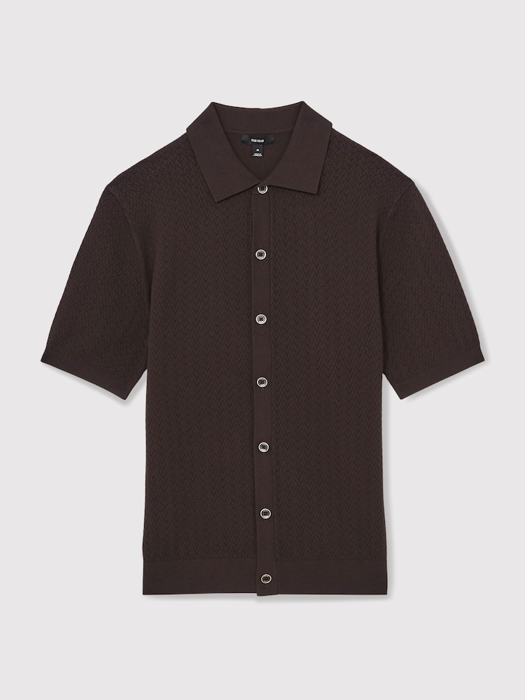 Коричнево-шоколадный - Reiss Thames Textured Knit Button-Through Shirt - Изображение 2 из 6 Коричнево-шоколадный - Reiss Thames Textured Knit Button-Through Shirt - Изображение 2 из 6