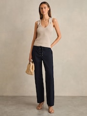 Reiss Navy Clement Lace-up Tapered Trousers - Image 1 of 6