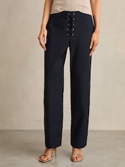 Reiss Navy Clement Lace-up Tapered Trousers - Image 3 of 6
