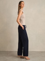 Reiss Navy Clement Lace-up Tapered Trousers - Image 4 of 6