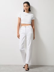 Reiss White Grace McLaren F1 Team Cropped Logo T-Shirt - Image 3 of 6