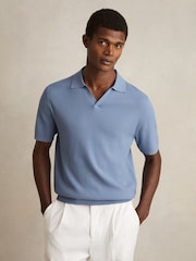 Голубой васильковый - Reiss Tyne Open Collar Knit Polo Shirt - Изображение 1 из 5