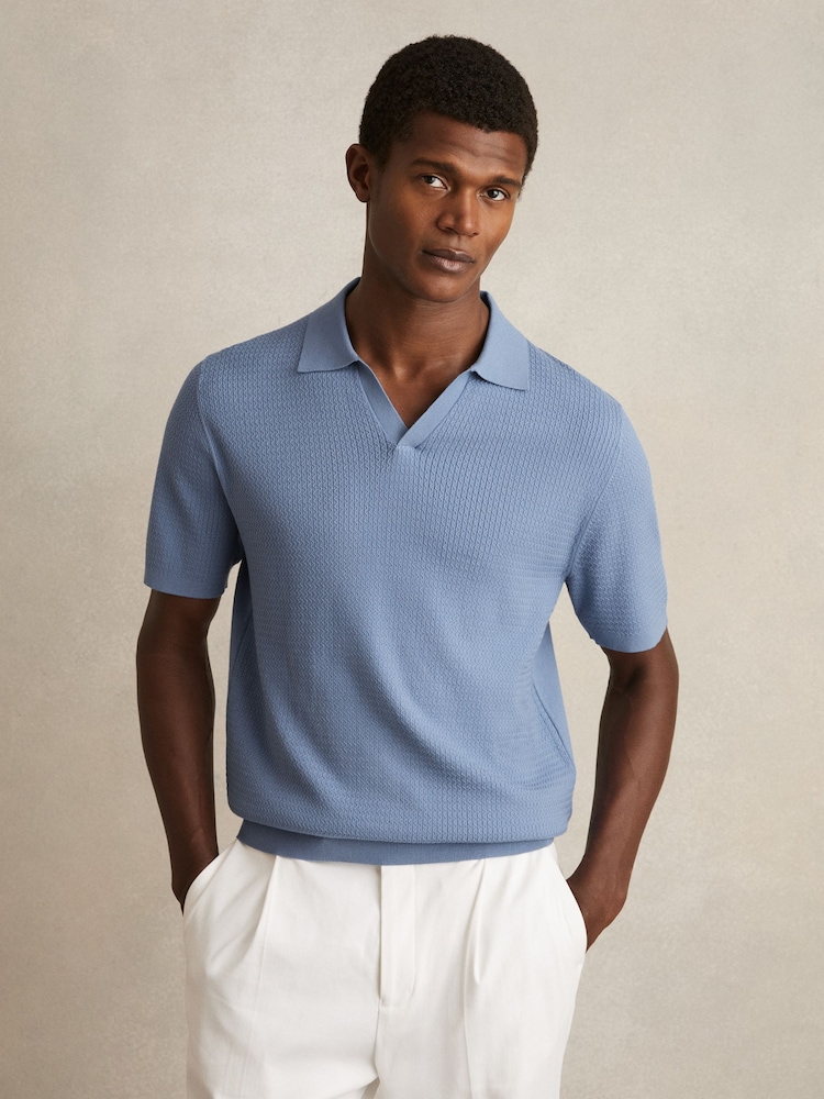 Голубой васильковый - Reiss Tyne Open Collar Knit Polo Shirt - Изображение 1 из 5