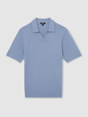 Голубой васильковый - Reiss Tyne Open Collar Knit Polo Shirt - Изображение 2 из 5