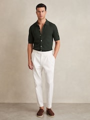 Темно-зеленый - Reiss Thames Textured Knit Button-Through Shirt - Изображение 1 из 6