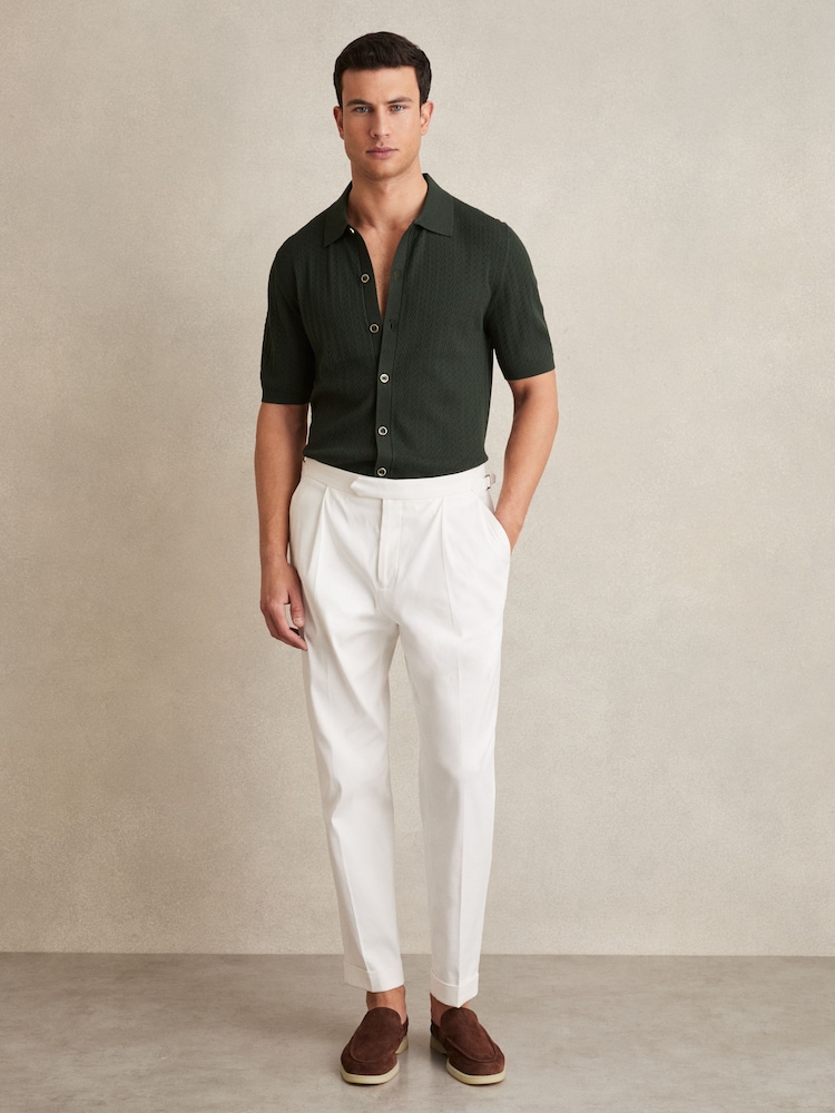 Темно-зеленый - Reiss Thames Textured Knit Button-Through Shirt - Изображение 1 из 6