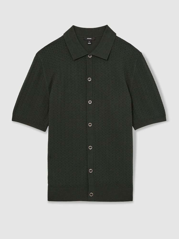 Темно-зеленый - Reiss Thames Textured Knit Button-Through Shirt - Изображение 2 из 6