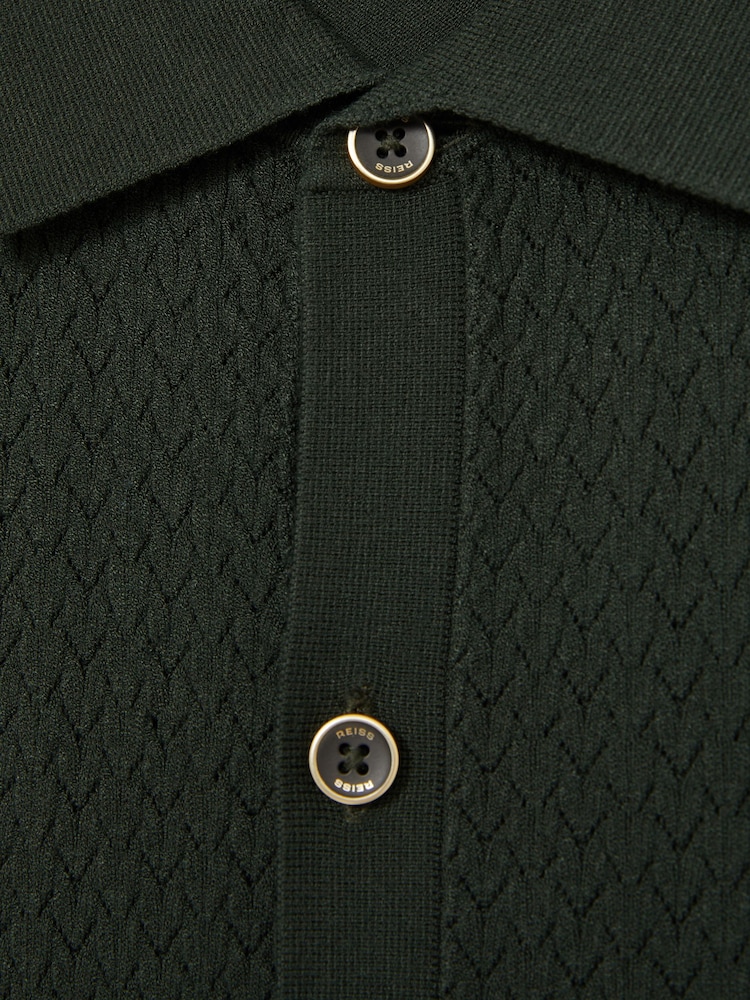 Темно-зеленый - Reiss Thames Textured Knit Button-Through Shirt - Изображение 6 из 6