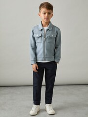 Reiss Soft Denim Blue Medina 13-14 yrs Interlock Zip-Through Overshirt - Image 3 of 4