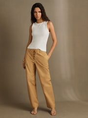 Reiss Tan Clement Lace-up Tapered Trousers - Image 1 of 6