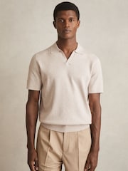 Меланжевая овсяная - Reiss Tyne Open Collar Knit Polo Shirt - Изображение 1 из 6