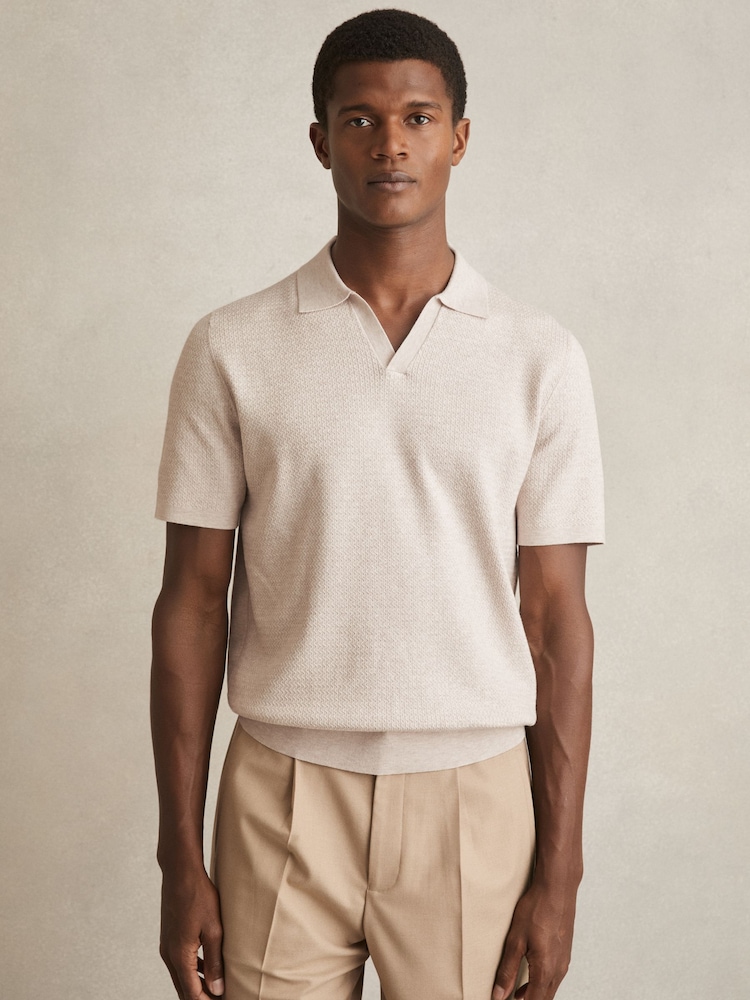Меланжевая овсяная - Reiss Tyne Open Collar Knit Polo Shirt - Изображение 1 из 6 Меланжевая овсяная - Reiss Tyne Open Collar Knit Polo Shirt - Изображение 1 из 6