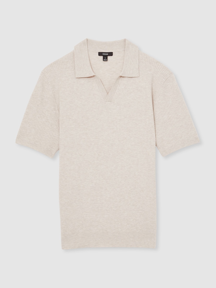 Меланжевая овсяная - Reiss Tyne Open Collar Knit Polo Shirt - Изображение 2 из 6 Меланжевая овсяная - Reiss Tyne Open Collar Knit Polo Shirt - Изображение 2 из 6