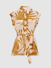 Reiss Neutral Harri Palm Print Belted Playsuit - Image 2 of 6