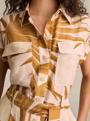 Reiss Neutral Harri Palm Print Belted Playsuit - Image 4 of 6
