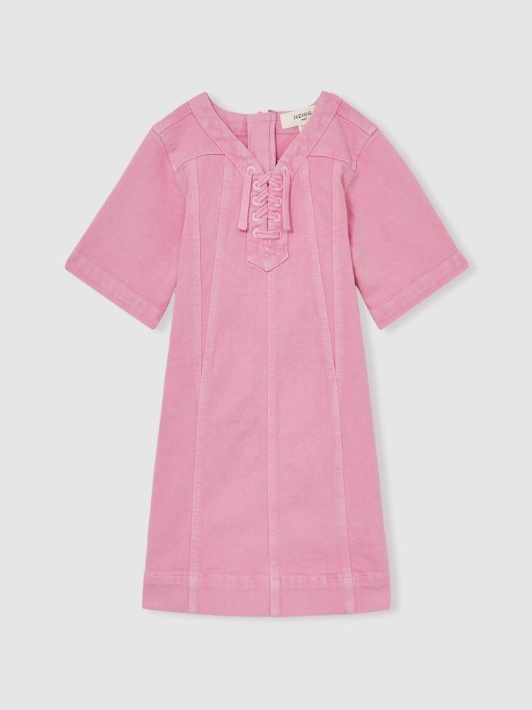 Reiss Tia Lace-Up Detail Denim Dress - Imagen 1 de 4