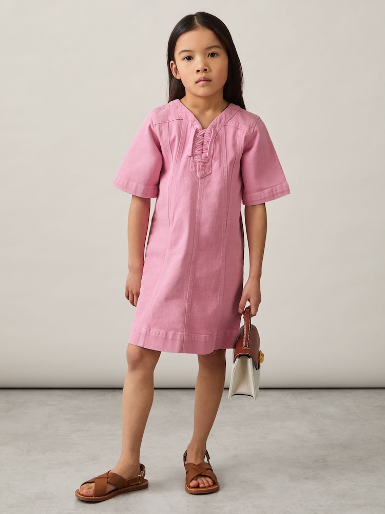 Reiss Tia Lace-Up Detail Denim Dress - Imagen 2 de 4