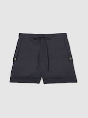 Reiss Navy Cara 100% Linen Beach Shorts - Image 2 of 6