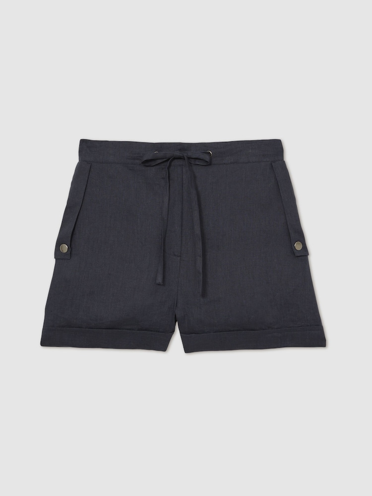 Reiss Navy Cara 100% Linen Beach Shorts - Image 2 of 6