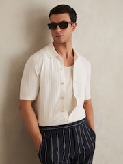 Reiss White Thames Textured Knit Button-Through Shirt - Image 1 of 6