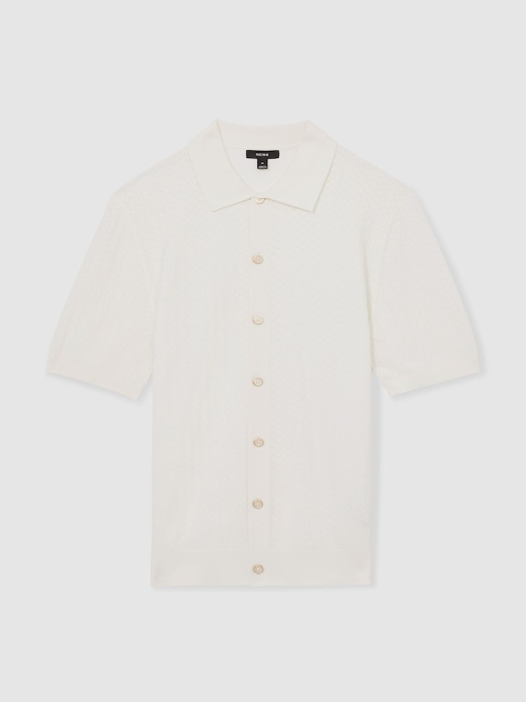Reiss White Thames Textured Knit Button-Through Shirt - Image 2 of 6
