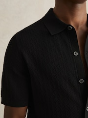 Reiss Black Thames Textured Knit Button-Through Shirt - Image 4 of 7