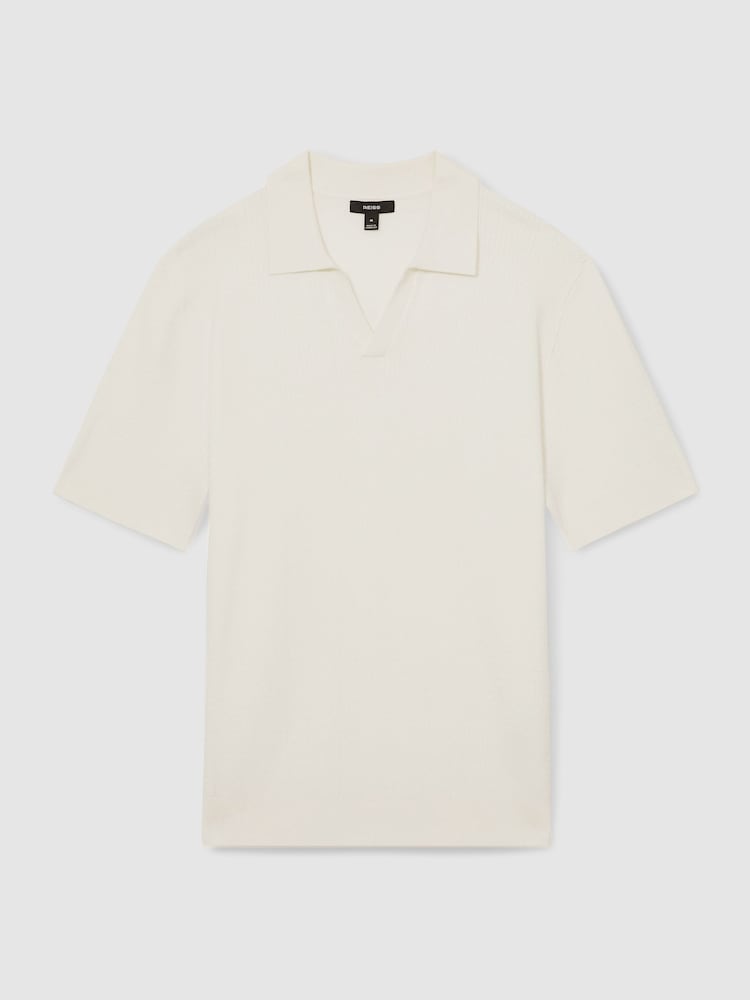 Белый - Reiss Tyne Open Collar Knit Polo Shirt - Изображение 2 из 7
