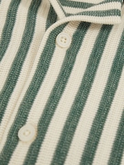 Reiss Green/White Trig 9-13 yrs Textured Stripe Cuban-Collar Shirt - Image 4 of 4