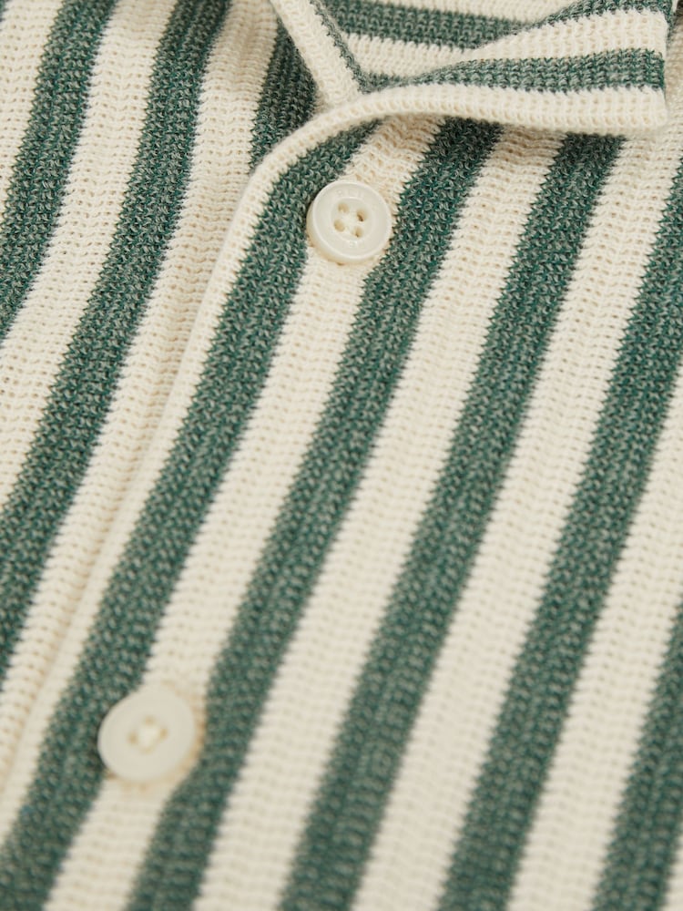 Reiss Green/White Trig 9-13 yrs Textured Stripe Cuban-Collar Shirt - Image 4 of 4
