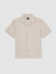 Reiss Stone Nitus Herringbone Twill Cuban Collar Short Sleeve Shirt - Image 2 of 6
