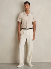 Reiss Stone Nitus Herringbone Twill Cuban Collar Short Sleeve Shirt - Image 3 of 6