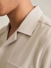 Reiss Stone Nitus Herringbone Twill Cuban Collar Short Sleeve Shirt - Image 4 of 6