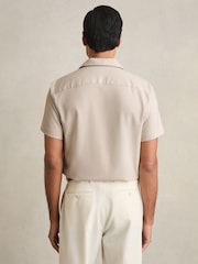 Reiss Stone Nitus Herringbone Twill Cuban Collar Short Sleeve Shirt - Image 5 of 6