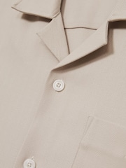 Reiss Stone Nitus Herringbone Twill Cuban Collar Short Sleeve Shirt - Image 6 of 6